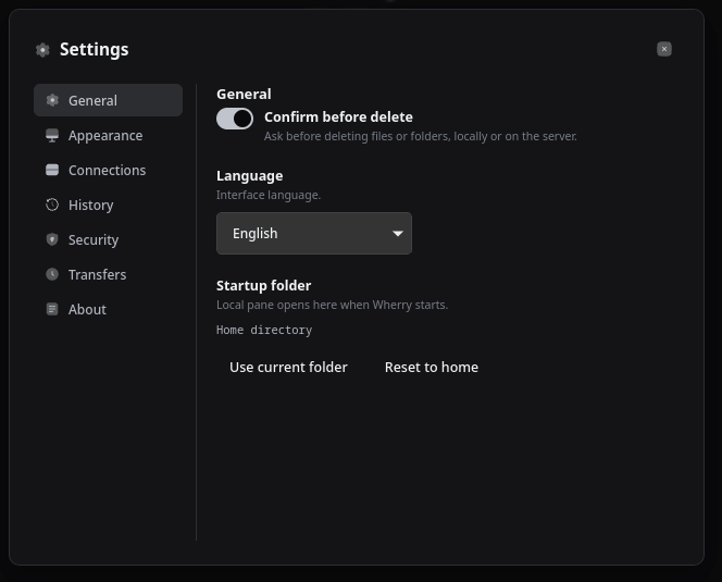 Settings screen